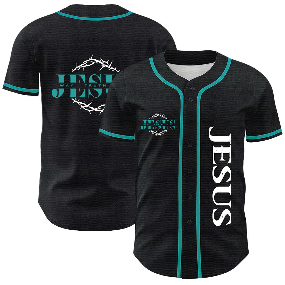 Christianartworkshop Thorn Crown Jesus Way Truth Life Graphic Unisex Baseball Jersey - Dark Green - 5XL - image 0