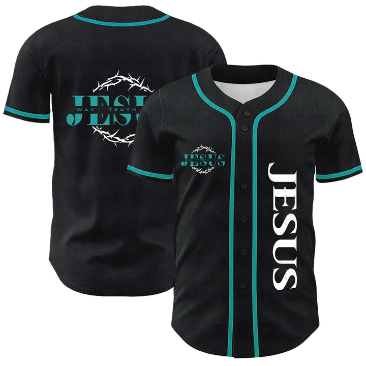 Christianartworkshop Thorn Crown Jesus Way Truth Life Graphic Unisex Baseball Jersey - Dark Green - 5XL - image 0