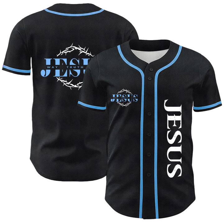 Christianartworkshop Thorn Crown Jesus Way Truth Life Graphic Unisex Baseball Jersey - Blue - 5XL - image 6