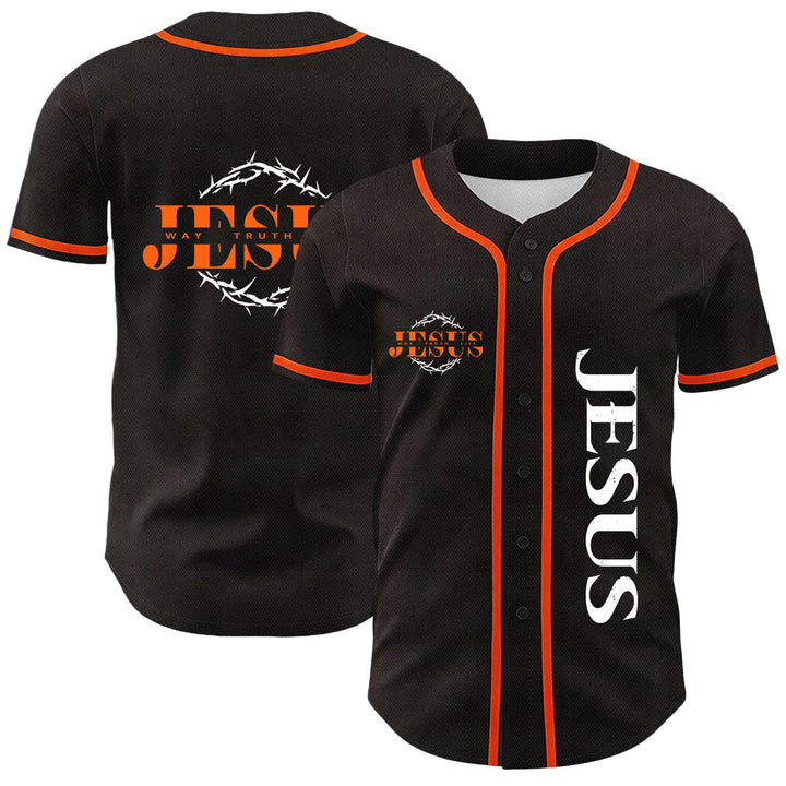 Christianartworkshop Thorn Crown Jesus Way Truth Life Graphic Unisex Baseball Jersey - Orange - 5XL - image 18