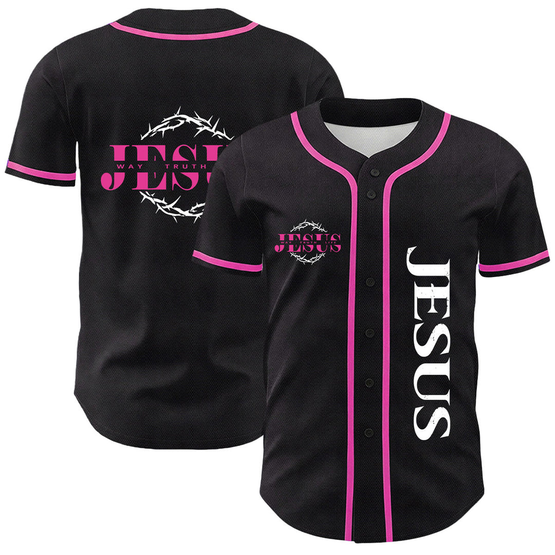 Christianartworkshop Thorn Crown Jesus Way Truth Life Graphic Unisex Baseball Jersey - Pink - 5XL - image 12