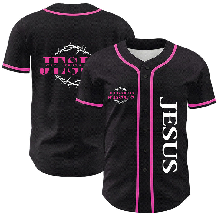 Christianartworkshop Thorn Crown Jesus Way Truth Life Graphic Unisex Baseball Jersey - Pink - 5XL - image 12
