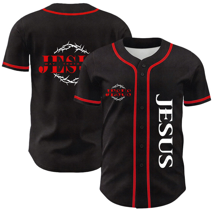 Christianartworkshop Thorn Crown Jesus Way Truth Life Graphic Unisex Baseball Jersey - Red - 5XL - image 15