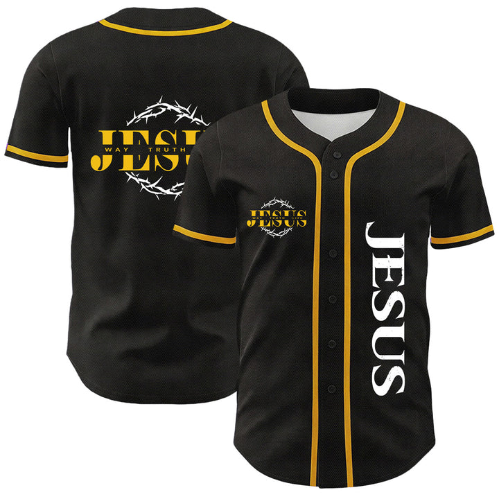 Christianartworkshop Thorn Crown Jesus Way Truth Life Graphic Unisex Baseball Jersey - Yellow - 5XL - image 3