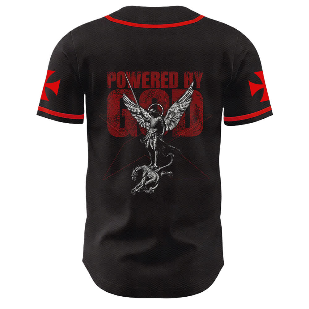Christianartworkshop Powered By God Warrior Angel Knight Cross Christian Baseball Jersey - image 19