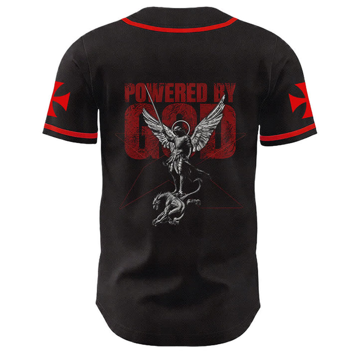 Christianartworkshop Powered By God Warrior Angel Knight Cross Christian Baseball Jersey - image 19
