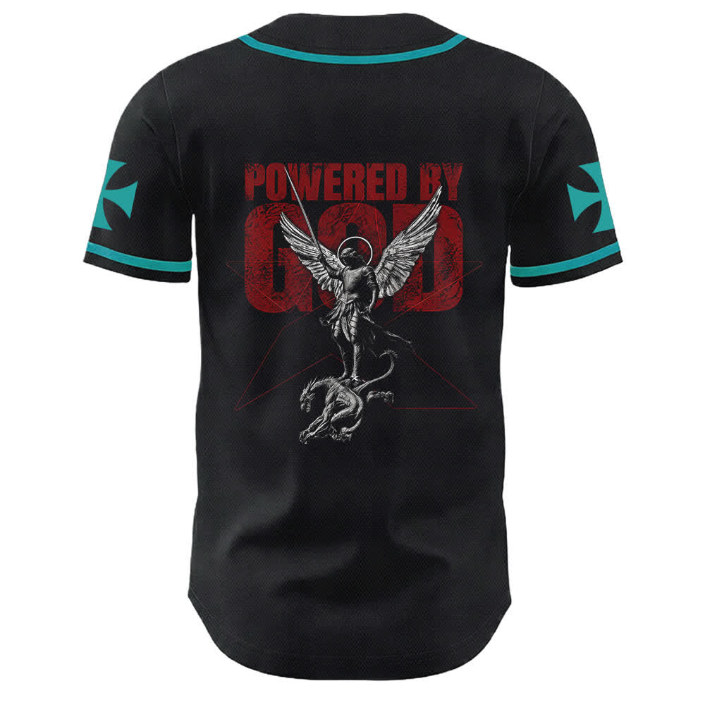 Christianartworkshop Powered By God Warrior Angel Knight Cross Christian Baseball Jersey - image 7