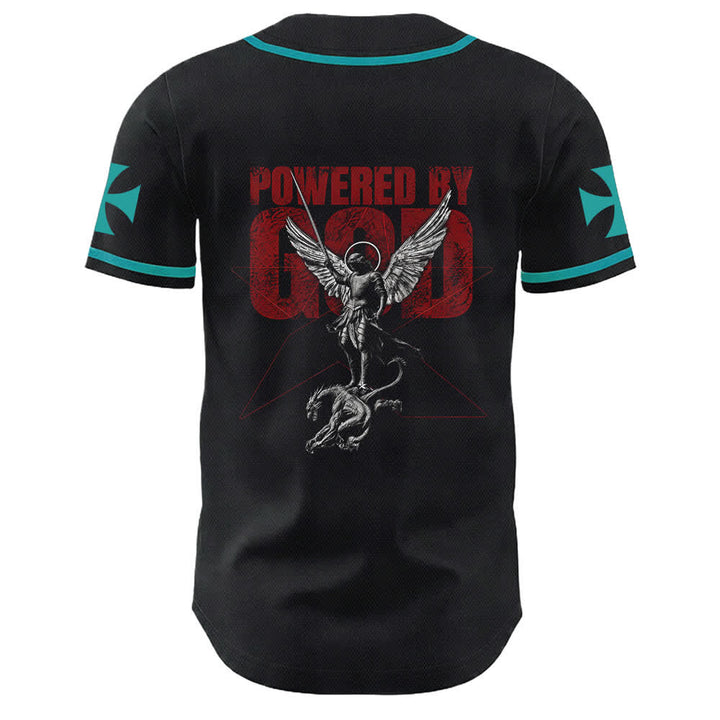 Christianartworkshop Powered By God Warrior Angel Knight Cross Christian Baseball Jersey - image 7