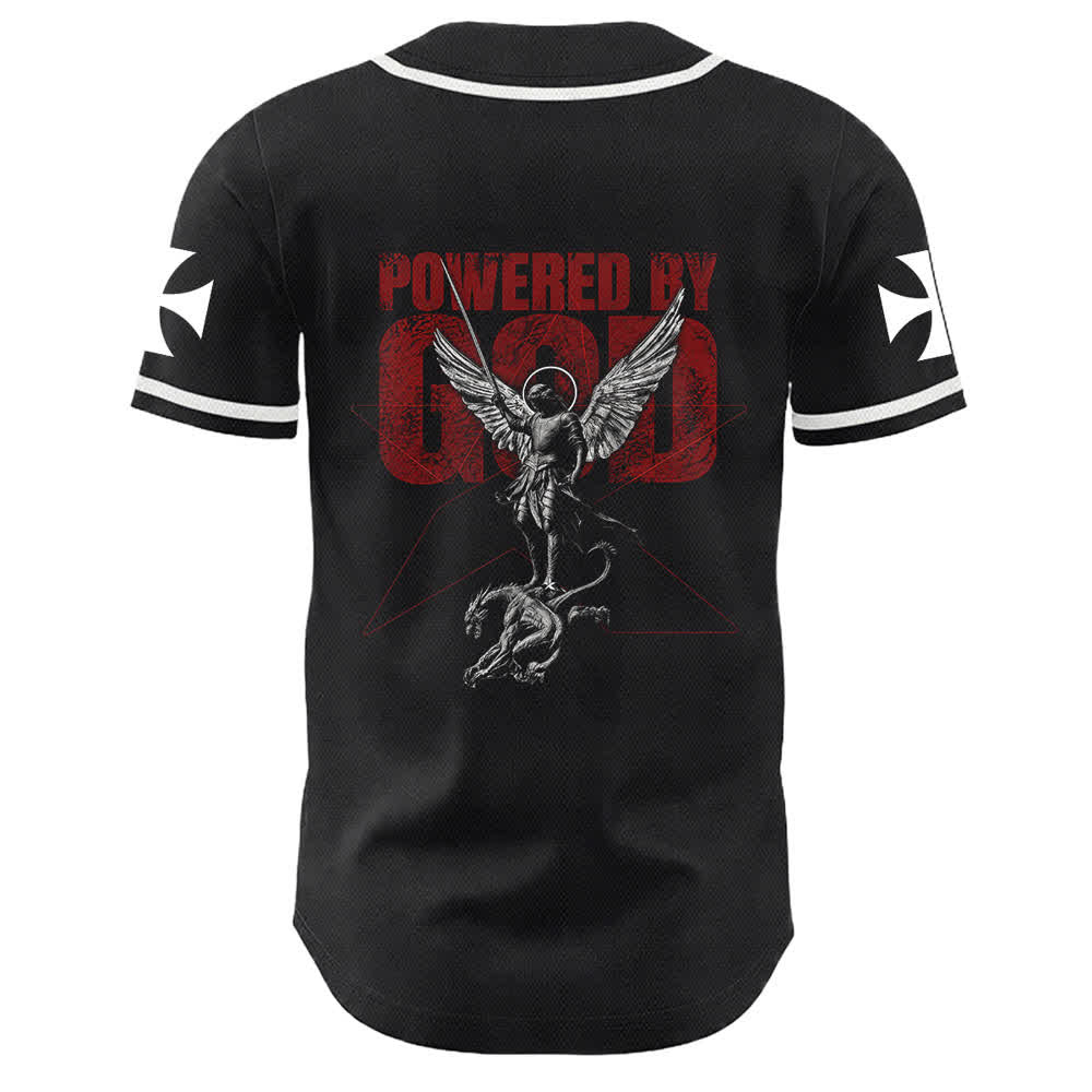 Christianartworkshop Powered By God Warrior Angel Knight Cross Christian Baseball Jersey - image 13