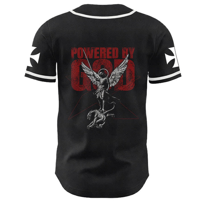 Christianartworkshop Powered By God Warrior Angel Knight Cross Christian Baseball Jersey - image 13