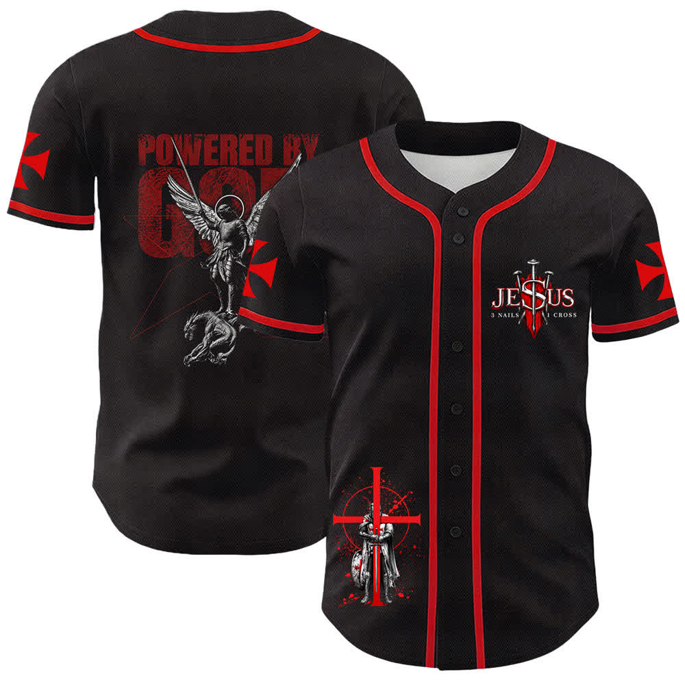 Christianartworkshop Powered By God Warrior Angel Knight Cross Christian Baseball Jersey - Red - 5XL - image 18