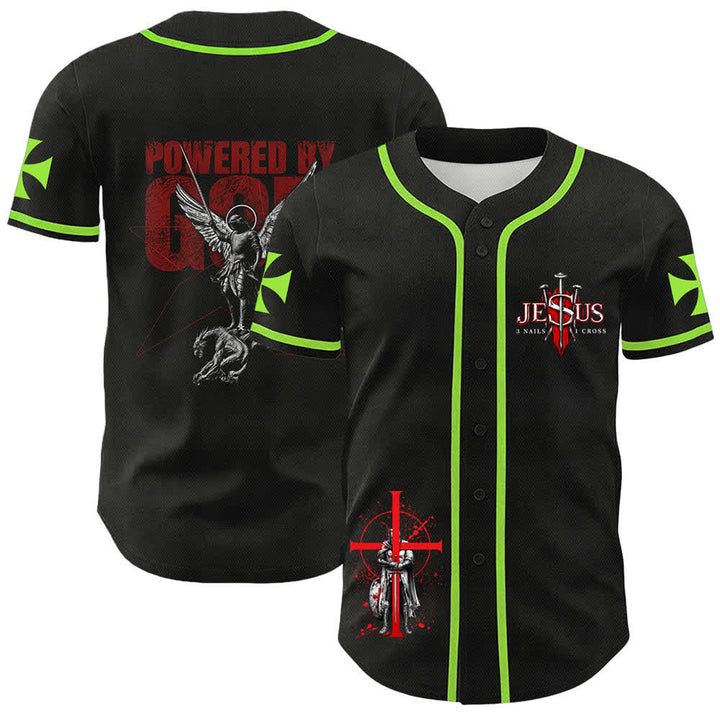 Christianartworkshop Powered By God Warrior Angel Knight Cross Christian Baseball Jersey - Light Green - 5XL - image 21