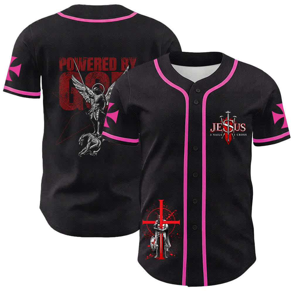 Christianartworkshop Powered By God Warrior Angel Knight Cross Christian Baseball Jersey - Pink - 5XL - image 15