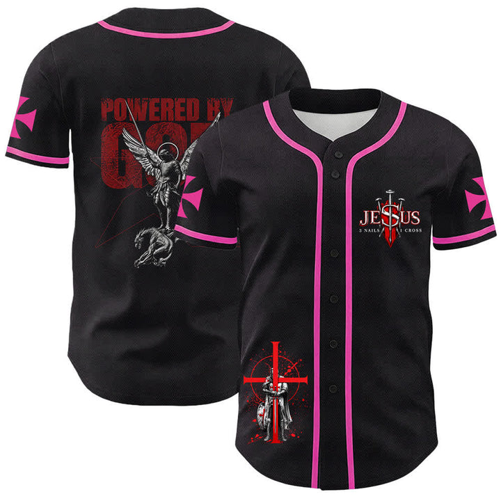 Christianartworkshop Powered By God Warrior Angel Knight Cross Christian Baseball Jersey - Pink - 5XL - image 15