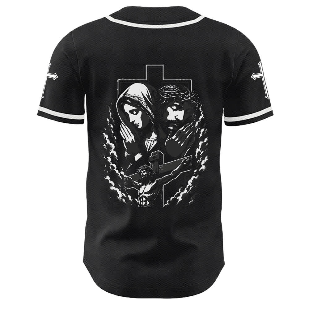Christianartworkshop Jesus Virgin Mary Crucifix Cross Christian Unisex Baseball Jersey - image 28