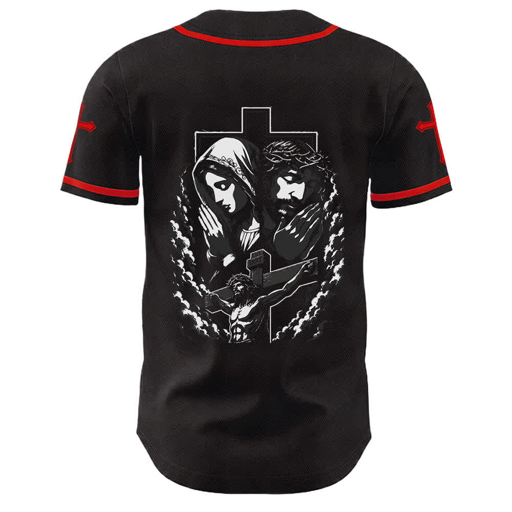 Christianartworkshop Jesus Virgin Mary Crucifix Cross Christian Unisex Baseball Jersey - image 49