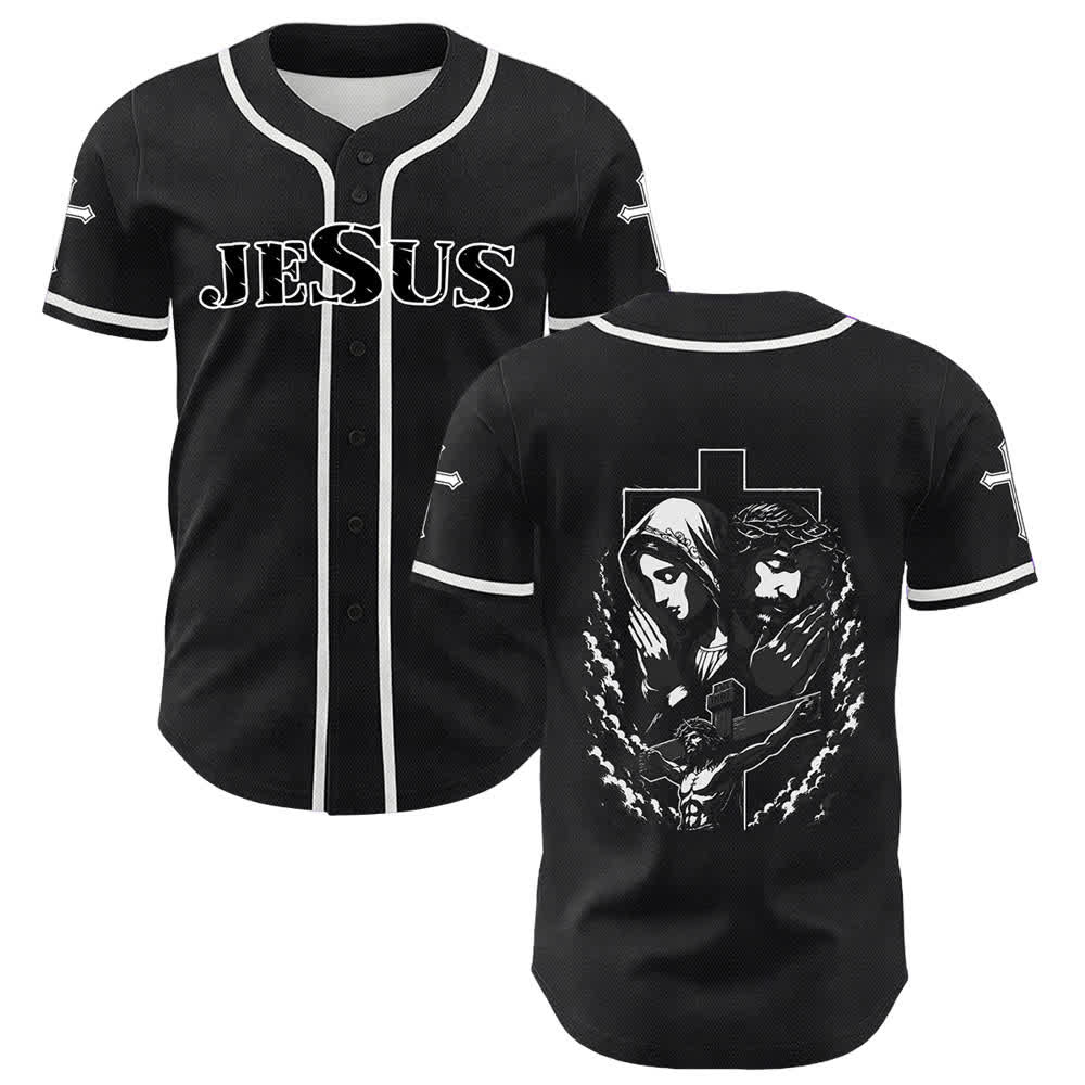 Christianartworkshop Jesus Virgin Mary Crucifix Cross Christian Unisex Baseball Jersey - image 27