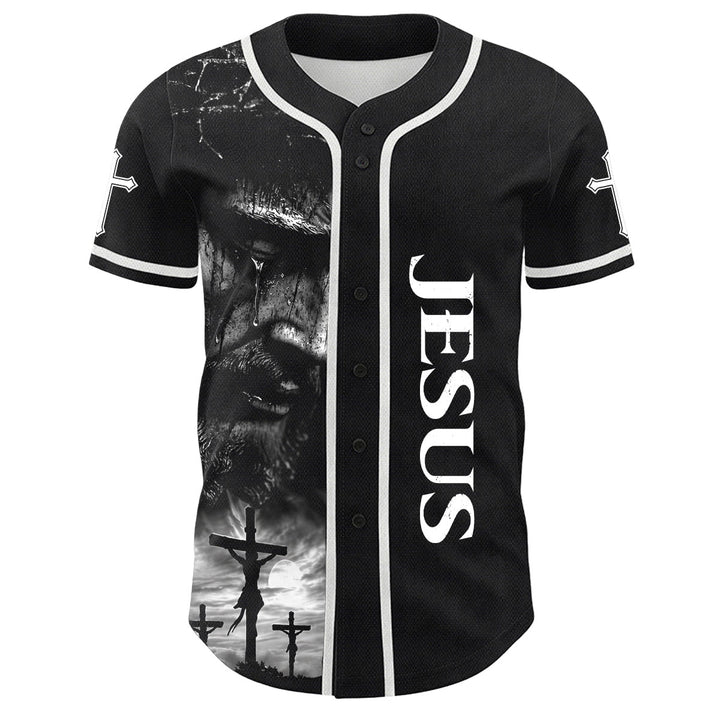 Christianartworkshop Jesus Crucifixion Custom Name Number Cross Sleeve Unisex Baseball Jersey - image 11