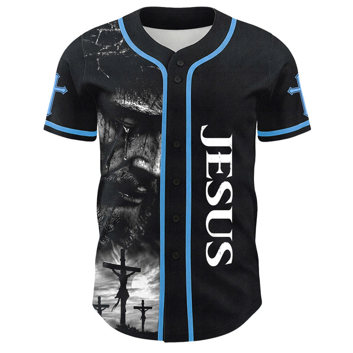 Christianartworkshop Jesus Crucifixion Custom Name Number Cross Sleeve Unisex Baseball Jersey - image 8
