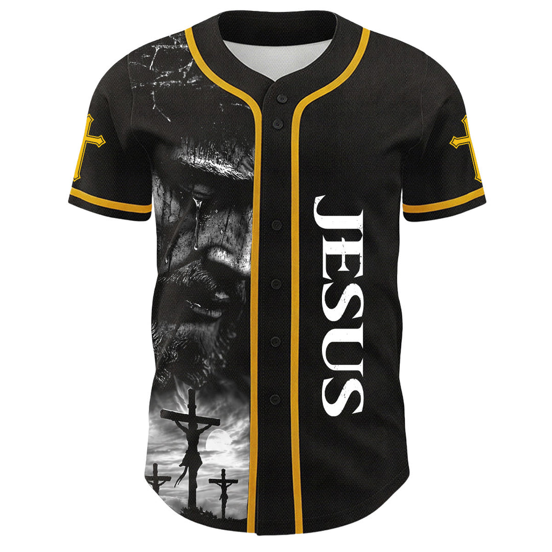 Christianartworkshop Jesus Crucifixion Custom Name Number Cross Sleeve Unisex Baseball Jersey - image 5