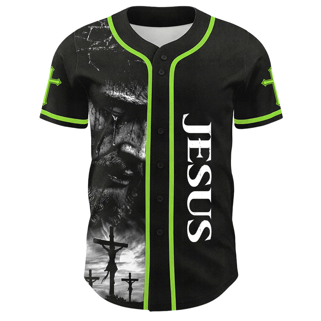 Christianartworkshop Jesus Crucifixion Custom Name Number Cross Sleeve Unisex Baseball Jersey - image 2