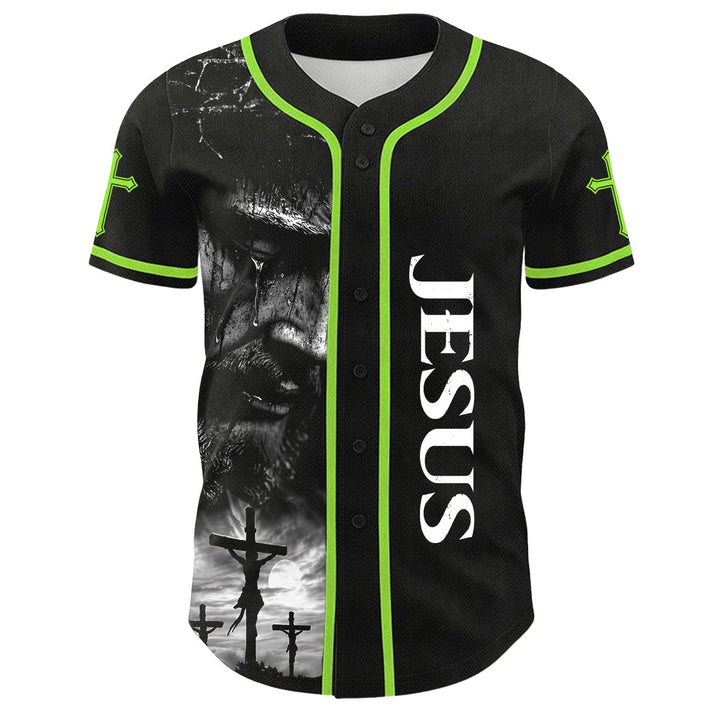 Christianartworkshop Jesus Crucifixion Custom Name Number Cross Sleeve Unisex Baseball Jersey - image 2
