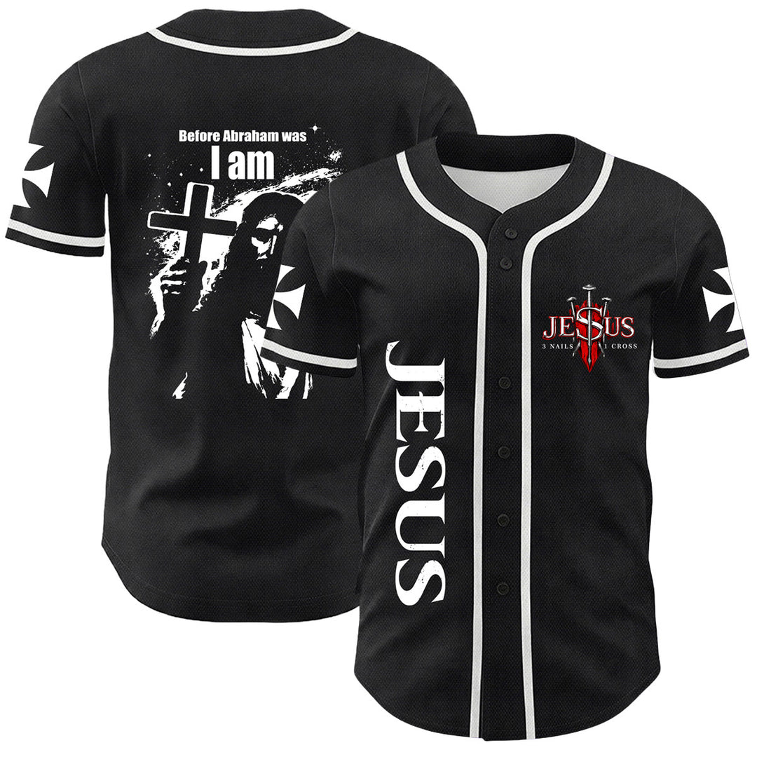 Christianartworkshop Before Abraham Was I Am Jesus Cross Nail Graphic Unisex Baseball Jersey - White - 5XL - image 9