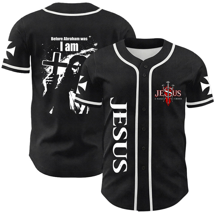 Christianartworkshop Before Abraham Was I Am Jesus Cross Nail Graphic Unisex Baseball Jersey - White - 5XL - image 9