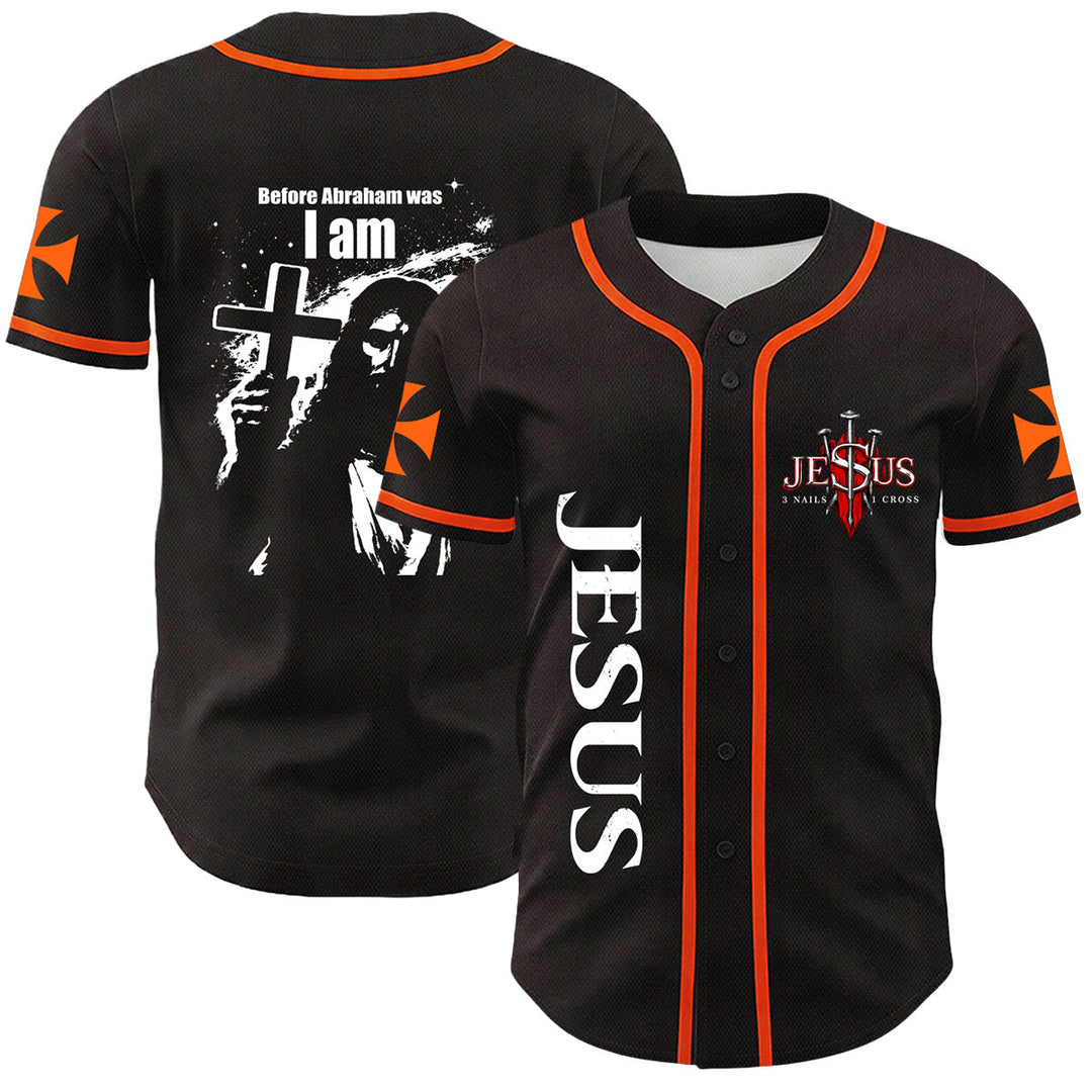 Christianartworkshop Before Abraham Was I Am Jesus Cross Nail Graphic Unisex Baseball Jersey - Orange - 5XL - image 0