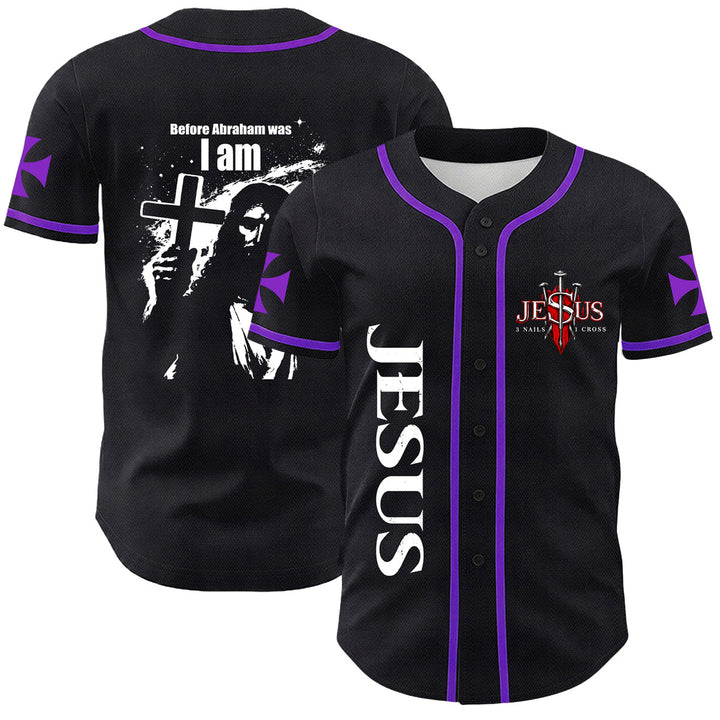 Christianartworkshop Before Abraham Was I Am Jesus Cross Nail Graphic Unisex Baseball Jersey - Purple - 5XL - image 21