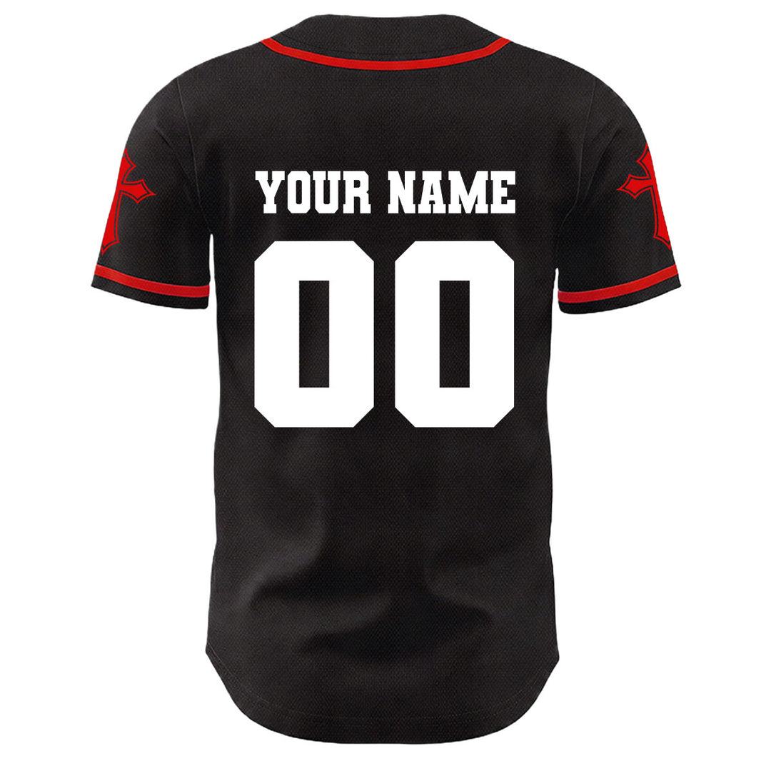 Christianartworkshop Crown Of Thorns Jesus Custom Name Number Cross Sleeve Unisex Baseball Jersey - image 1