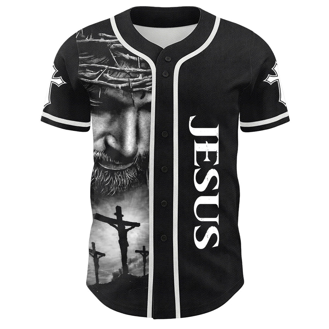 Christianartworkshop Crown Of Thorns Jesus Custom Name Number Cross Sleeve Unisex Baseball Jersey - image 11