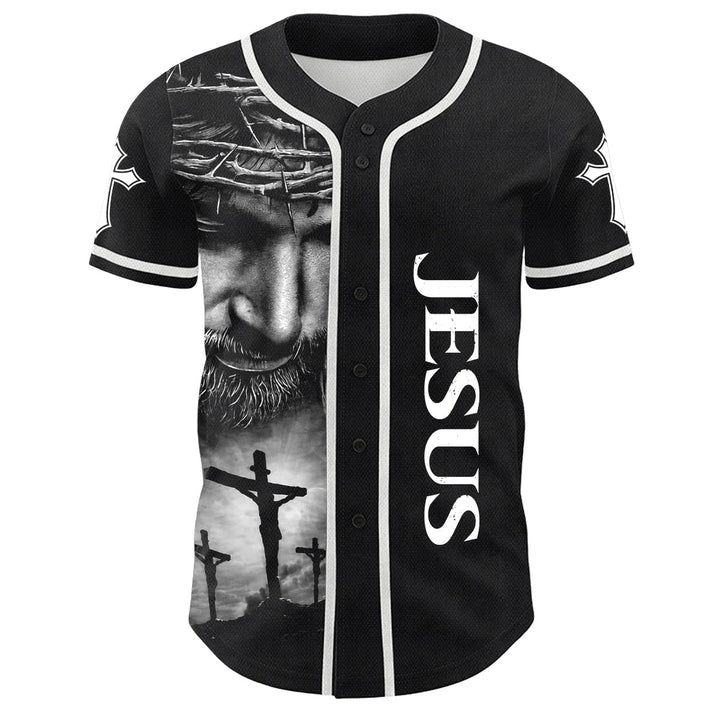 Christianartworkshop Crown Of Thorns Jesus Custom Name Number Cross Sleeve Unisex Baseball Jersey - image 11