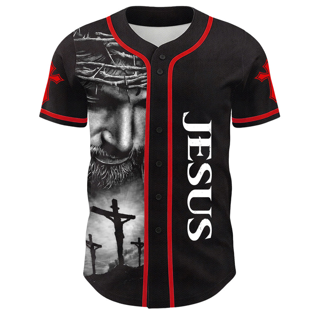 Christianartworkshop Crown Of Thorns Jesus Custom Name Number Cross Sleeve Unisex Baseball Jersey - image 2