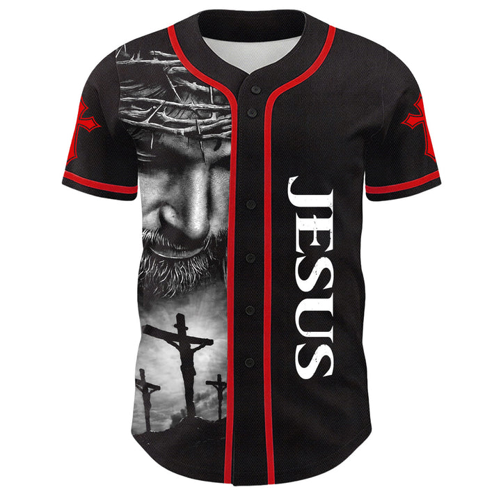 Christianartworkshop Crown Of Thorns Jesus Custom Name Number Cross Sleeve Unisex Baseball Jersey - image 2