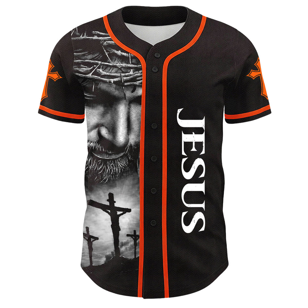 Christianartworkshop Crown Of Thorns Jesus Custom Name Number Cross Sleeve Unisex Baseball Jersey - image 17