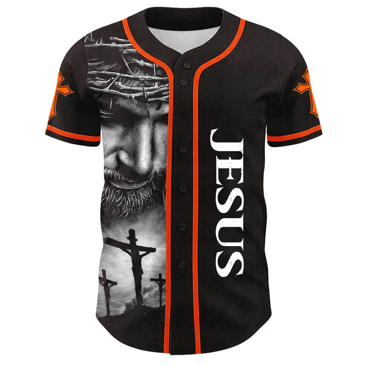 Christianartworkshop Crown Of Thorns Jesus Custom Name Number Cross Sleeve Unisex Baseball Jersey - image 17
