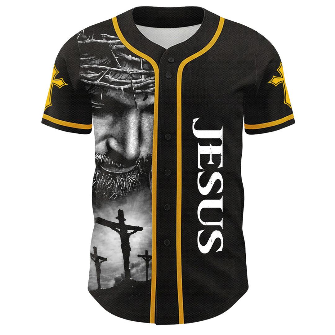 Christianartworkshop Crown Of Thorns Jesus Custom Name Number Cross Sleeve Unisex Baseball Jersey - image 5