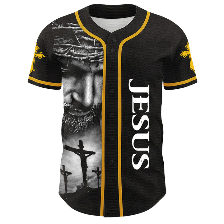 Christianartworkshop Crown Of Thorns Jesus Custom Name Number Cross Sleeve Unisex Baseball Jersey - image 5