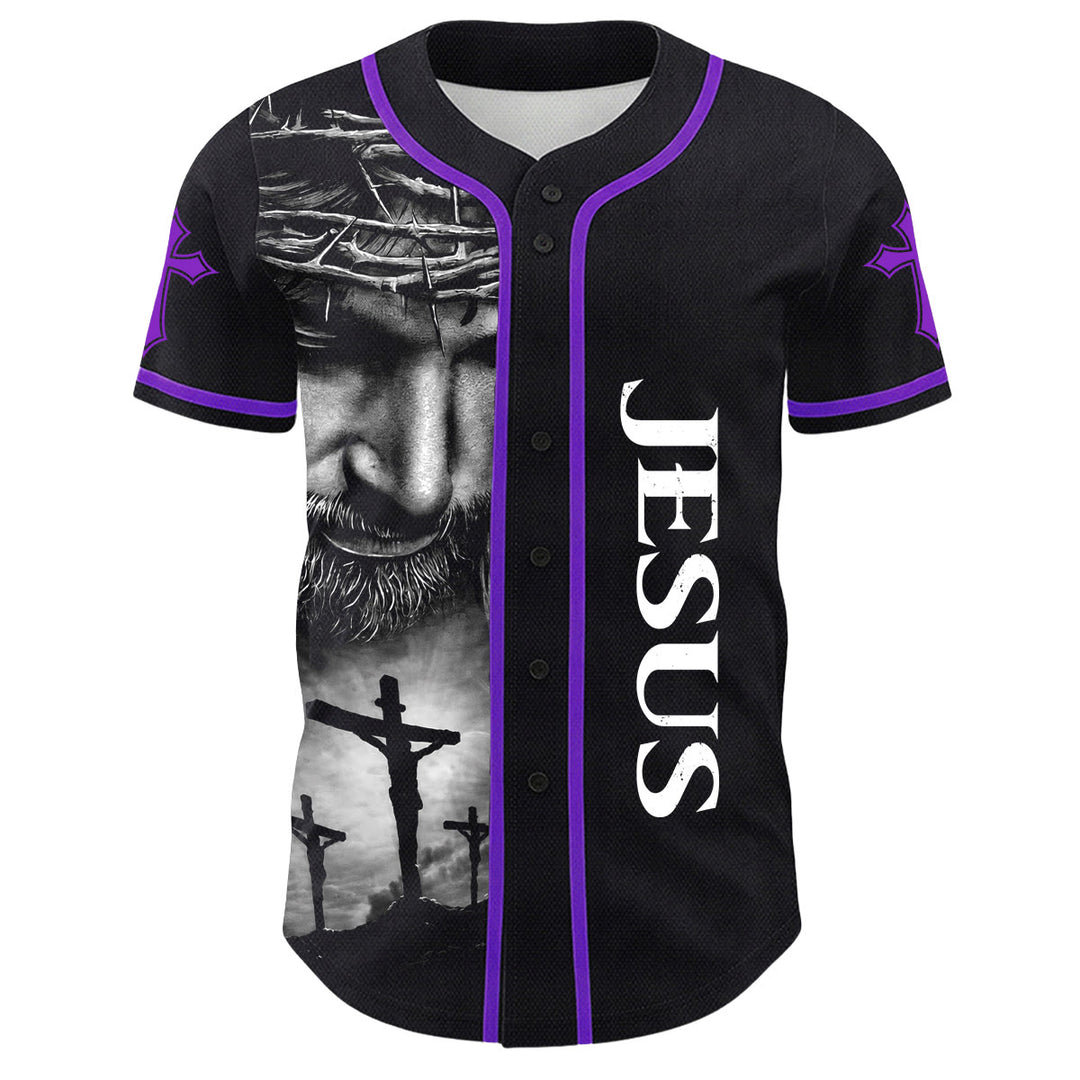 Christianartworkshop Crown Of Thorns Jesus Custom Name Number Cross Sleeve Unisex Baseball Jersey - image 22