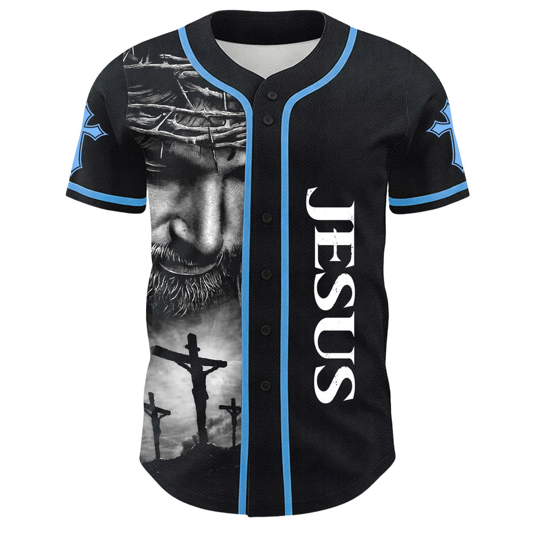 Christianartworkshop Crown Of Thorns Jesus Custom Name Number Cross Sleeve Unisex Baseball Jersey - image 8