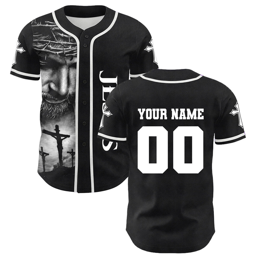 Christianartworkshop Crown Of Thorns Jesus Custom Name Number Cross Sleeve Unisex Baseball Jersey - White - 5XL - image 9