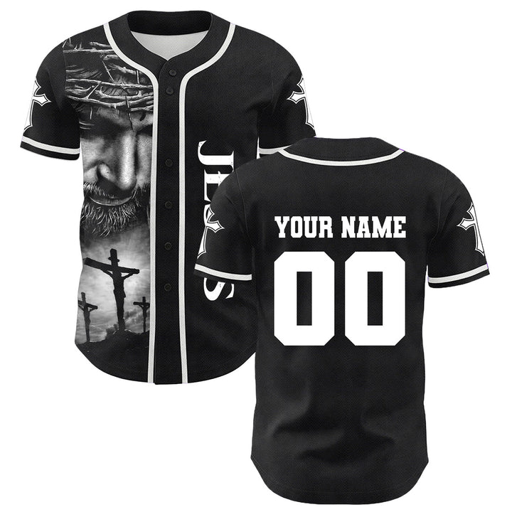 Christianartworkshop Crown Of Thorns Jesus Custom Name Number Cross Sleeve Unisex Baseball Jersey - White - 5XL - image 9