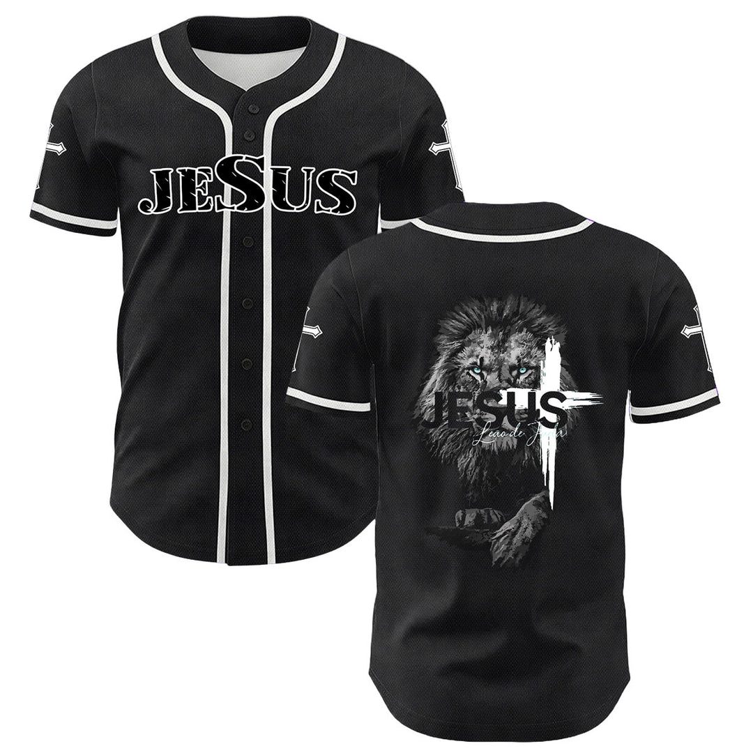 Christianartworkshop Lion Of Judah Jesus Cross Graphic Unisex Baseball Jersey - White - 5XL - image 9