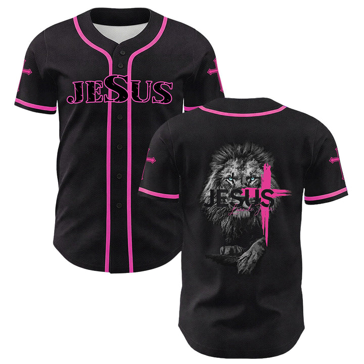 Christianartworkshop Lion Of Judah Jesus Cross Graphic Unisex Baseball Jersey - Pink - 5XL - image 0