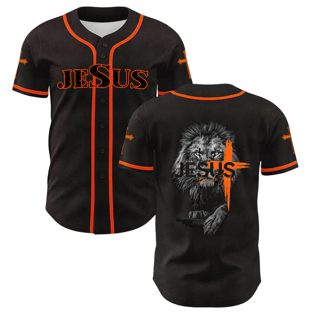 Christianartworkshop Lion Of Judah Jesus Cross Graphic Unisex Baseball Jersey - Orange - 5XL - image 15