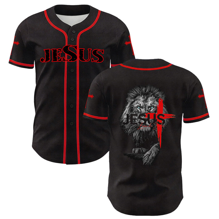 Christianartworkshop Lion Of Judah Jesus Cross Graphic Unisex Baseball Jersey - Red - 5XL - image 12