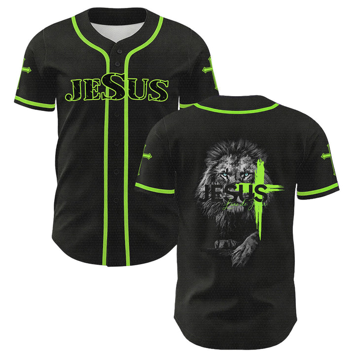 Christianartworkshop Lion Of Judah Jesus Cross Graphic Unisex Baseball Jersey - Light Green - 5XL - image 18