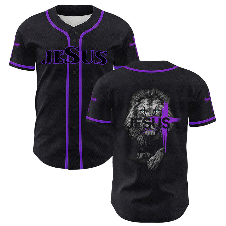 Christianartworkshop Lion Of Judah Jesus Cross Graphic Unisex Baseball Jersey - Purple - 5XL - image 21