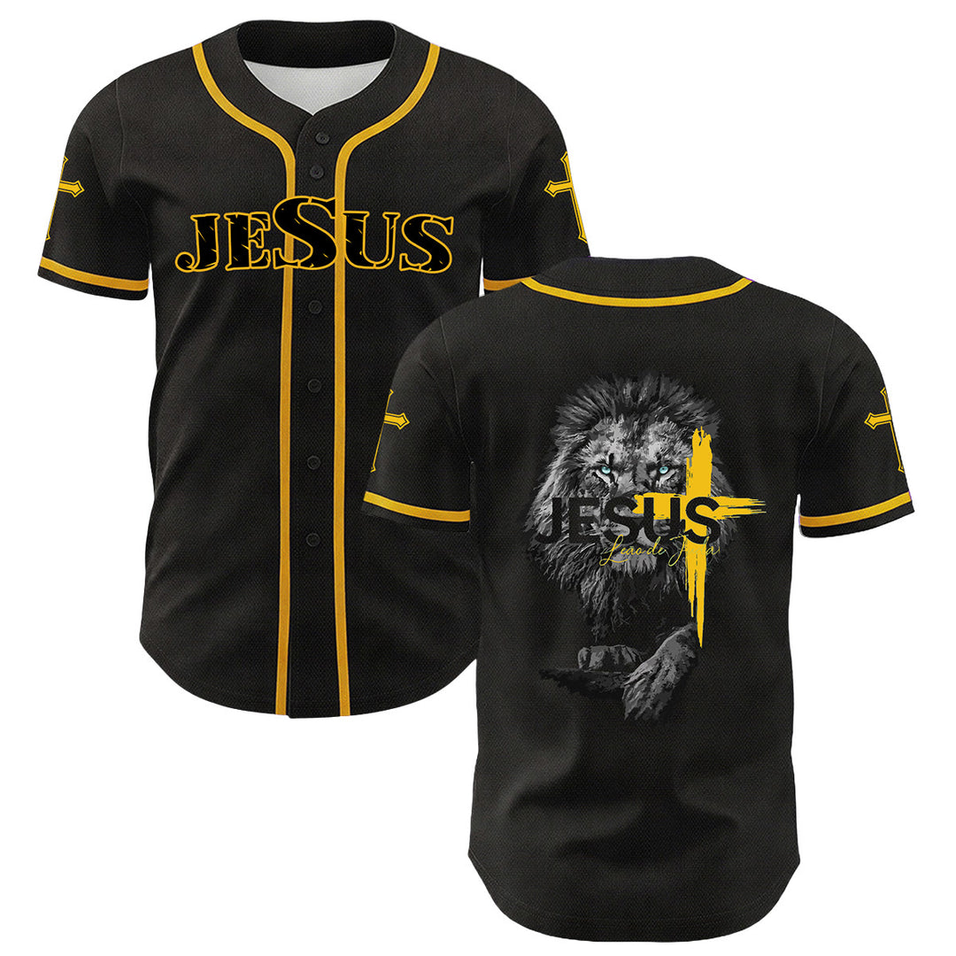 Christianartworkshop Lion Of Judah Jesus Cross Graphic Unisex Baseball Jersey - Yellow - 5XL - image 3